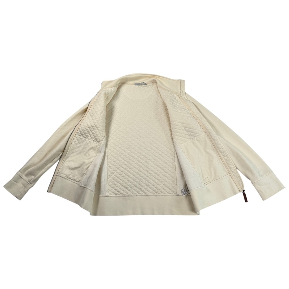 LL Bean Womens Quilted Full Zip Sweatshirt Sz M Petite Cream Outdoors Camp Trail - Picture 6 of 12